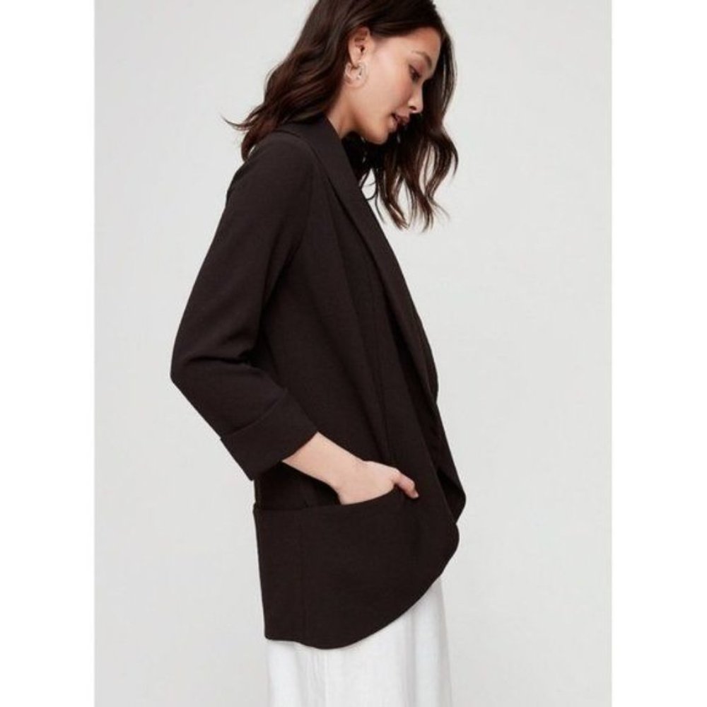 Aritzia Wilfred Chevalier Blazer Jacket Quarter Sleeve Open Front Cardigan Black - Picture 3 of 8